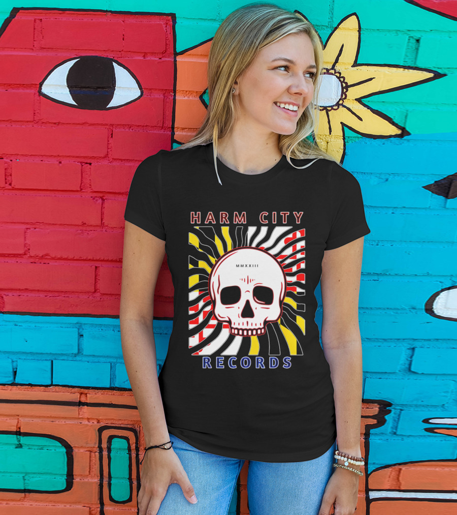 Harm City Records Baltimore Maryland Charm City MMXXIII Skull T-Shirt