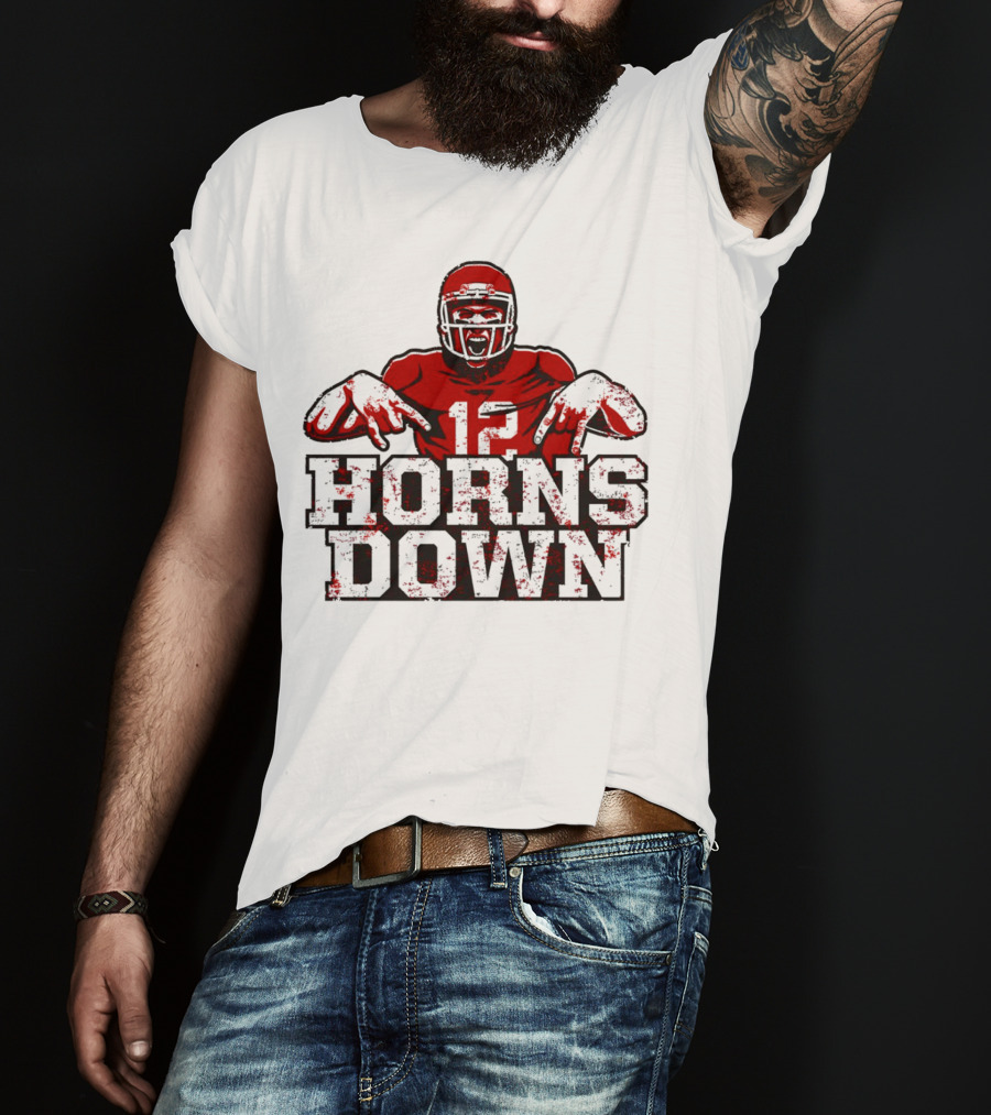 Horns Down 12 Houston Cougars Football T-Shirt