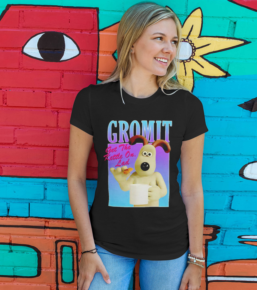 Gromit Get The Kettle On Lad With Tea And Biscuit T-Shirt