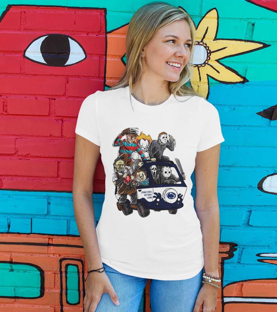 Penn State Nittany Lions Horror Movie Characters Halloween Bus T-Shirt