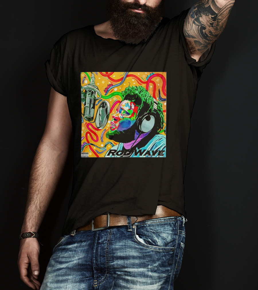 Rod Wave Vintage Colorful Microphone Headphones Psychedelic Art Album Cover T-Shirt
