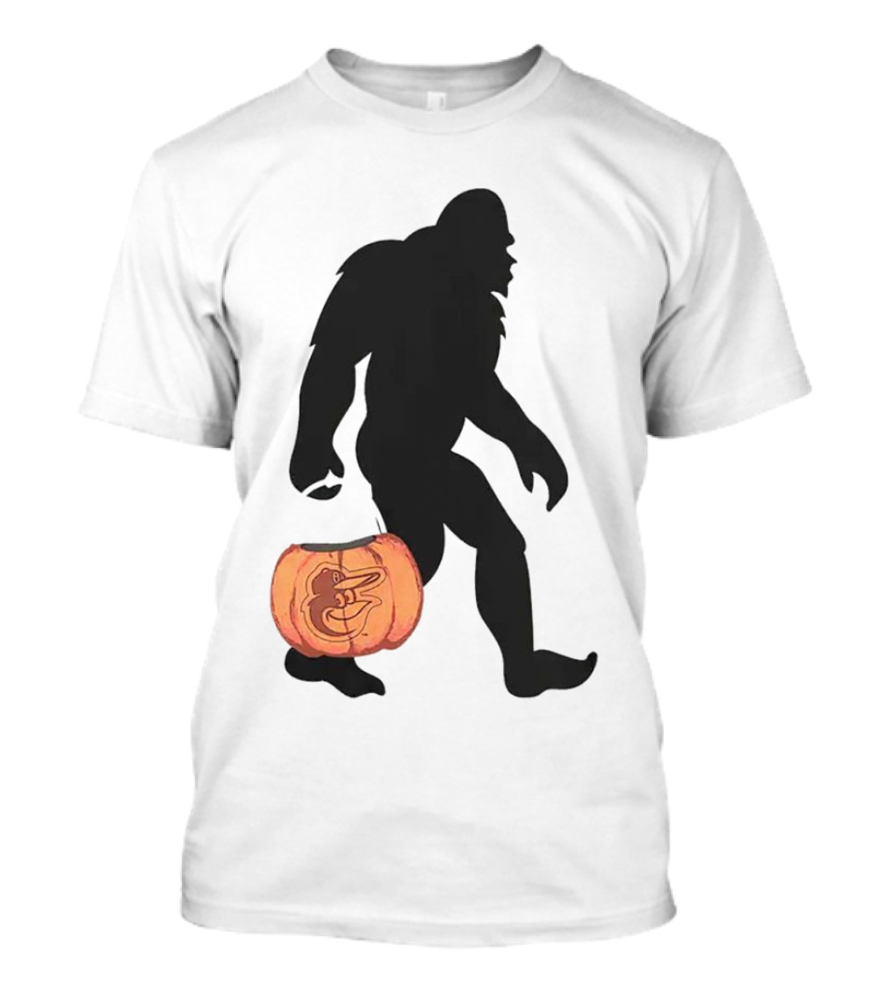 Baltimore Orioles Bigfoot Carrying Pumpkin Halloween T-Shirt