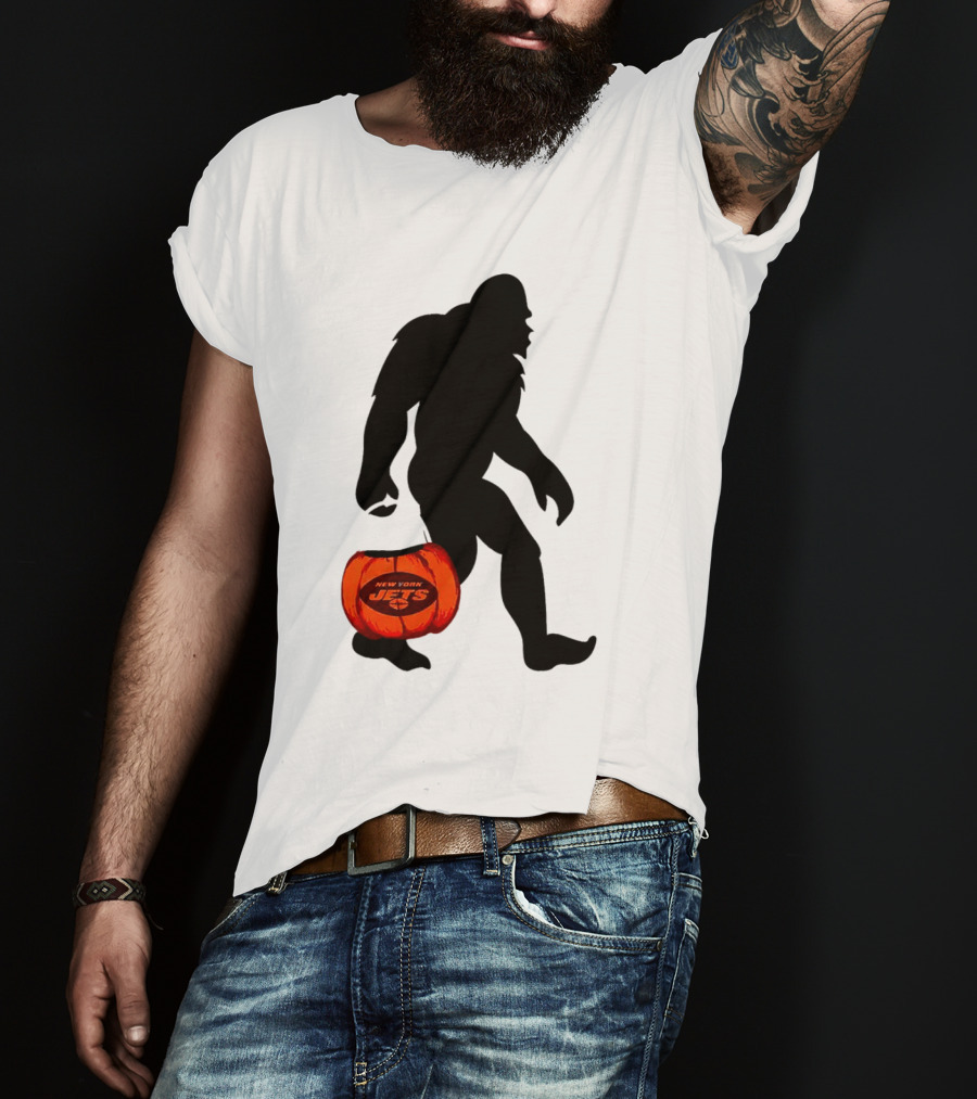 New York Jets Bigfoot Halloween Pumpkin T-Shirt