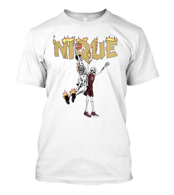 NIQUE Flaming Skeleton Dunk Basketball T-Shirt