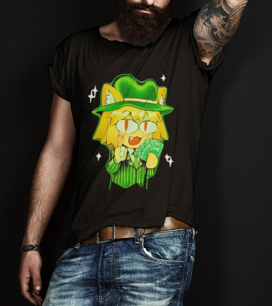 Sunny Waifu Gangster Neco-Arc Anime Cat Character With Money And Green Hat T-Shirt