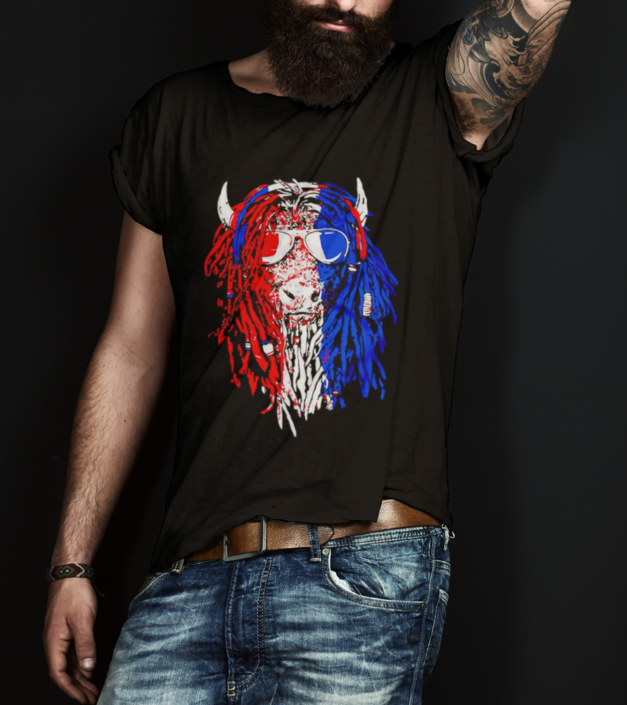 Buffalo Soldier Rasta Red Blue Bison Sunglasses Dreadlocks T-Shirt