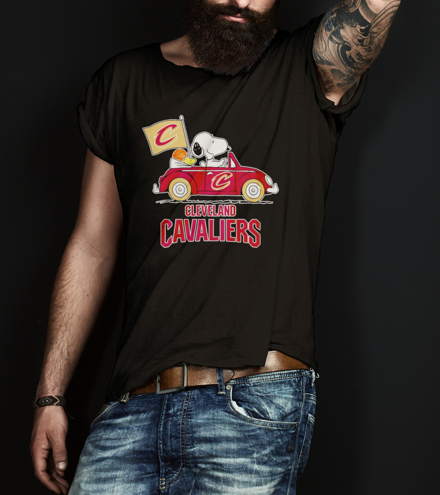 Cleveland Cavaliers Snoopy Driving Car With Basketball And Flag T-Shirt