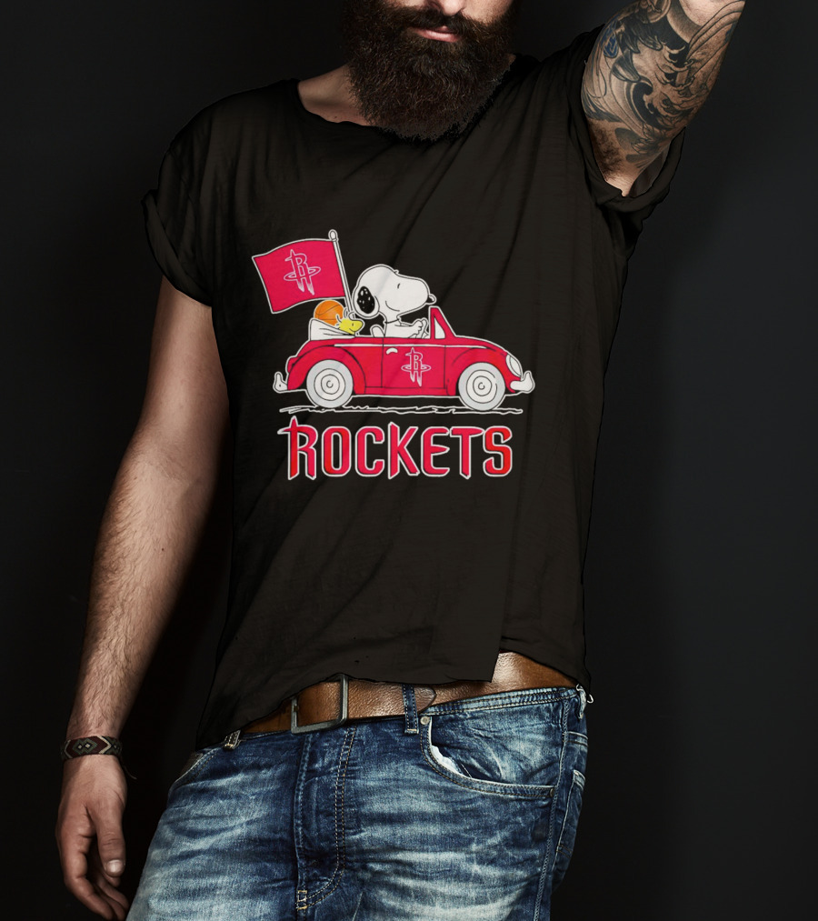 Rockets Snoopy Driving Red Car With Basketball Flag T-Shirt