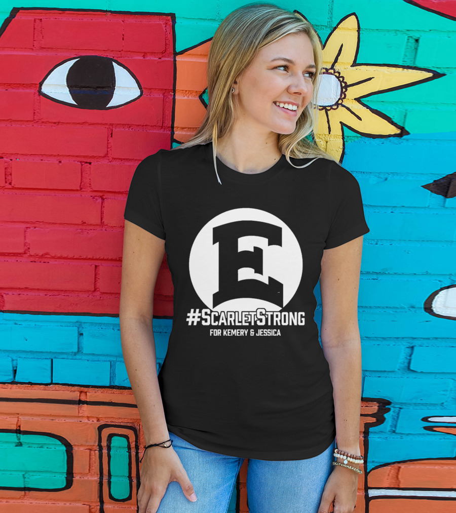 ScarletStrong For Kemery And Jessica Bold E Logo Emblem T-Shirt