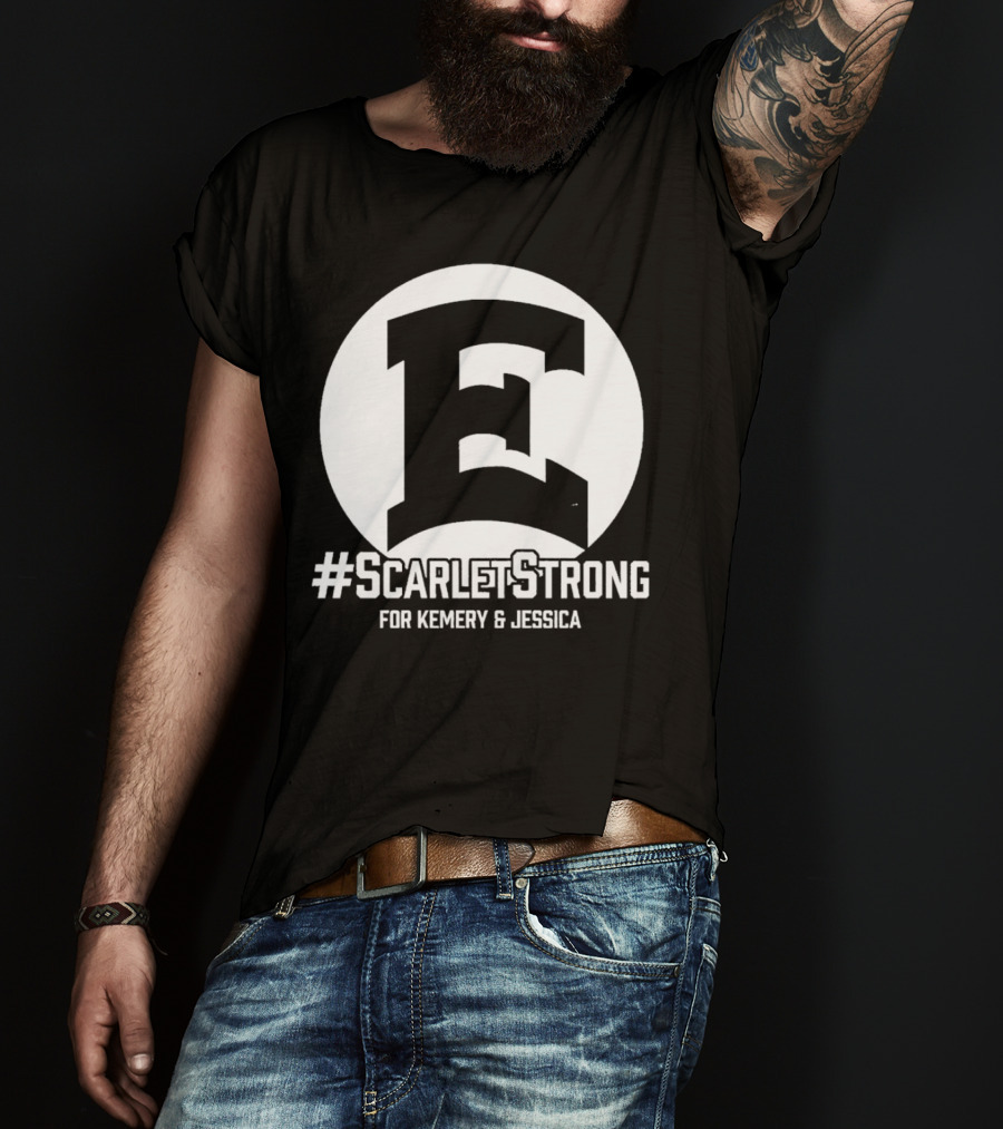 ScarletStrong For Kemery And Jessica Bold E Logo Emblem T-Shirt