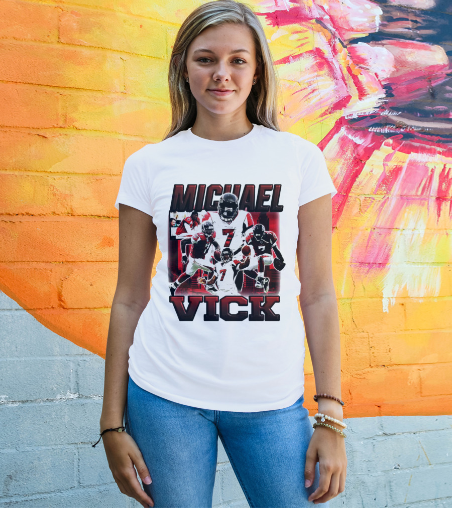 Michael Vick Atlanta Falcons Football Number 7 Quarterback Action Collage T-Shirt