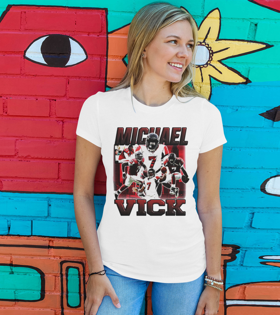 Michael Vick Atlanta Falcons Football Number 7 Quarterback Action Collage T-Shirt