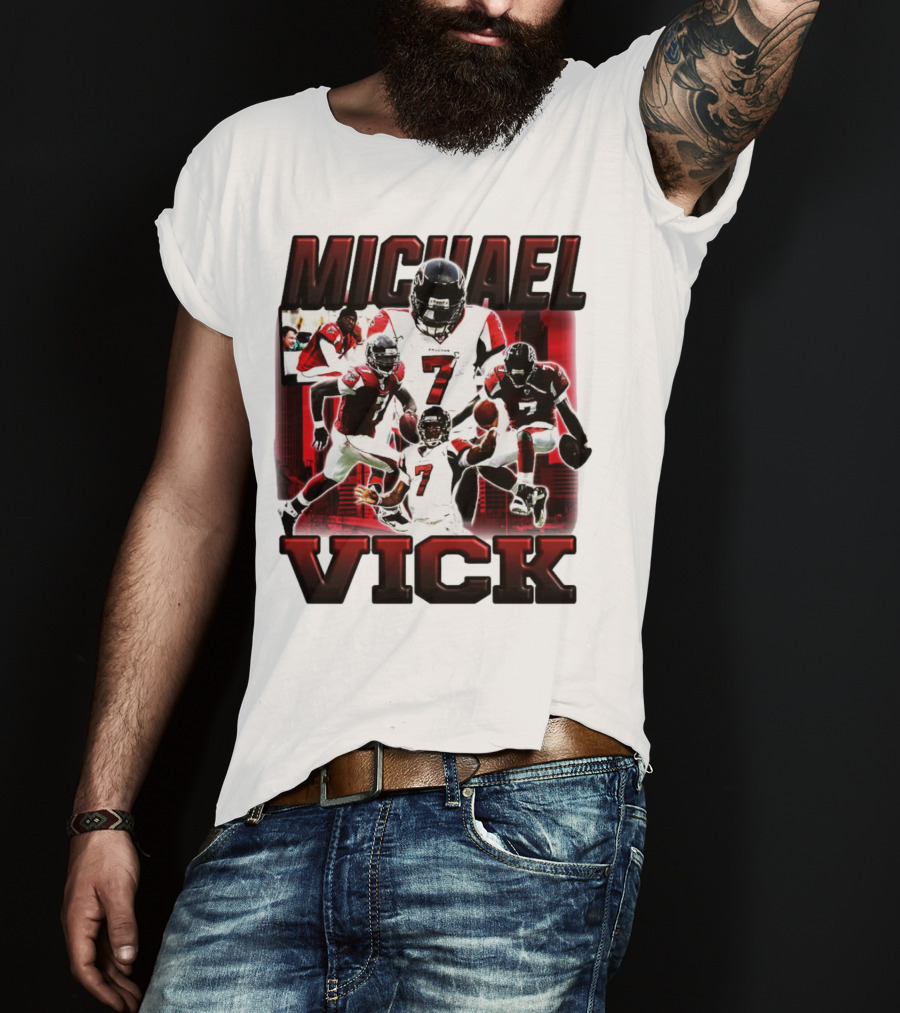 Michael Vick Atlanta Falcons Football Number 7 Quarterback Action Collage T-Shirt