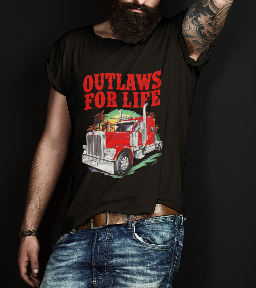 Outlaws For Life Red Truck Palm Trees T-Shirt
