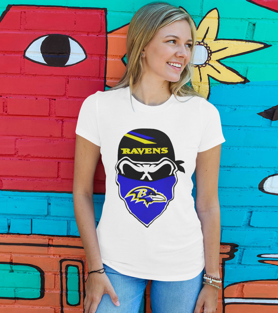 Ravens Skull Bandana Logo Baltimore Ravens T-Shirt