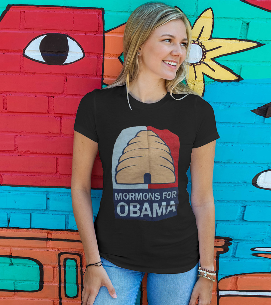 Mormons For Obama Beehive Symbol Two-Tone Background T-Shirt