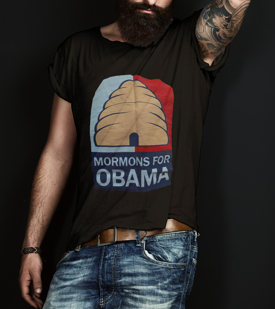Mormons For Obama Beehive Symbol Two-Tone Background T-Shirt