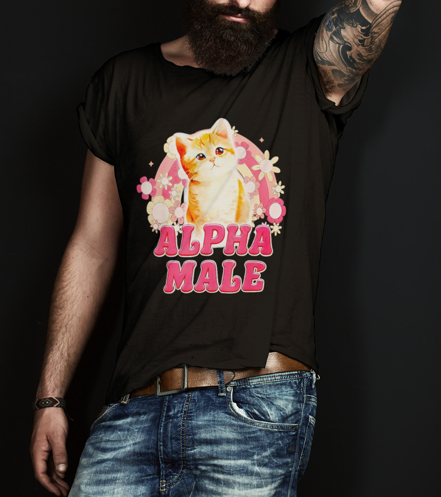 Alpha Male Cat With Floral Background T-Shirt