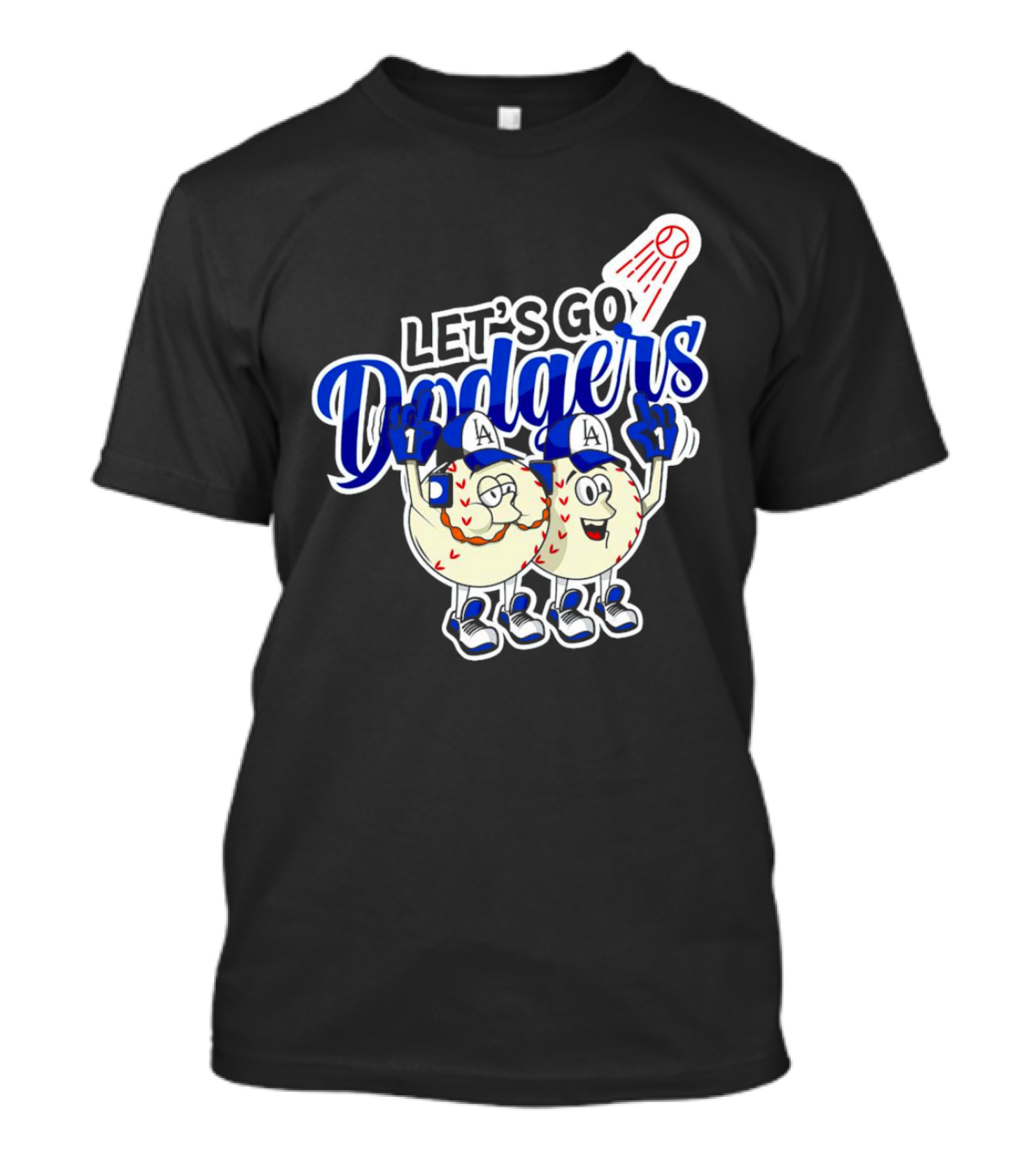 Let's Go Dodgers Baseball With Cartoon Baseballs And Iconic Spotlight T-Shirt