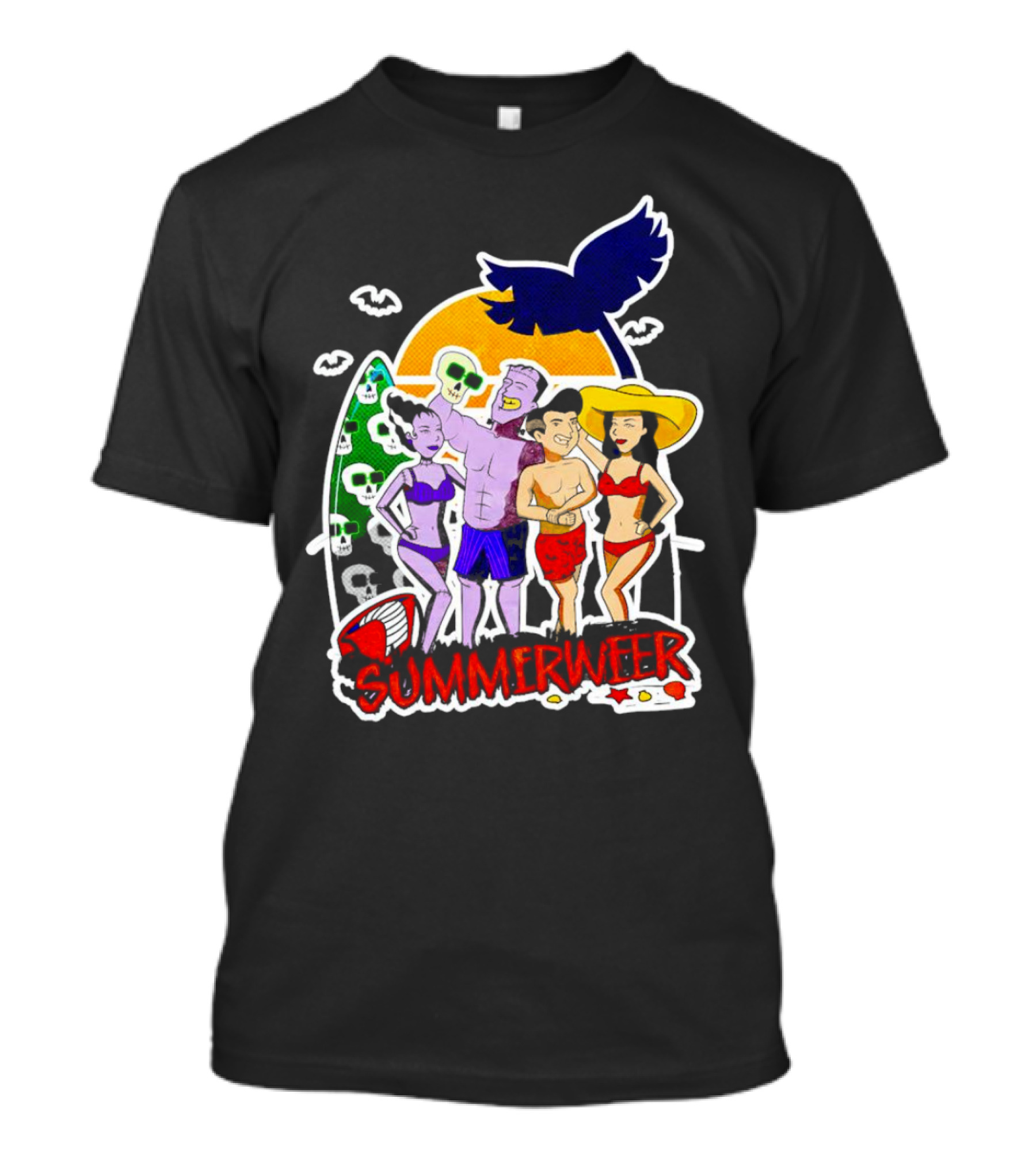 SUMMERWEEN Halloween Beach Party With Monsters And Skulls T-Shirt