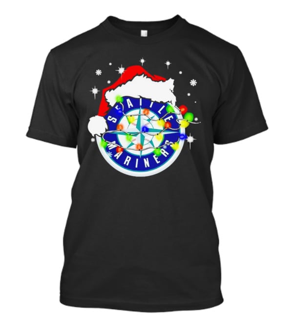 Santa Hat Seattle Mariners Christmas Lights Snowflakes T-Shirt