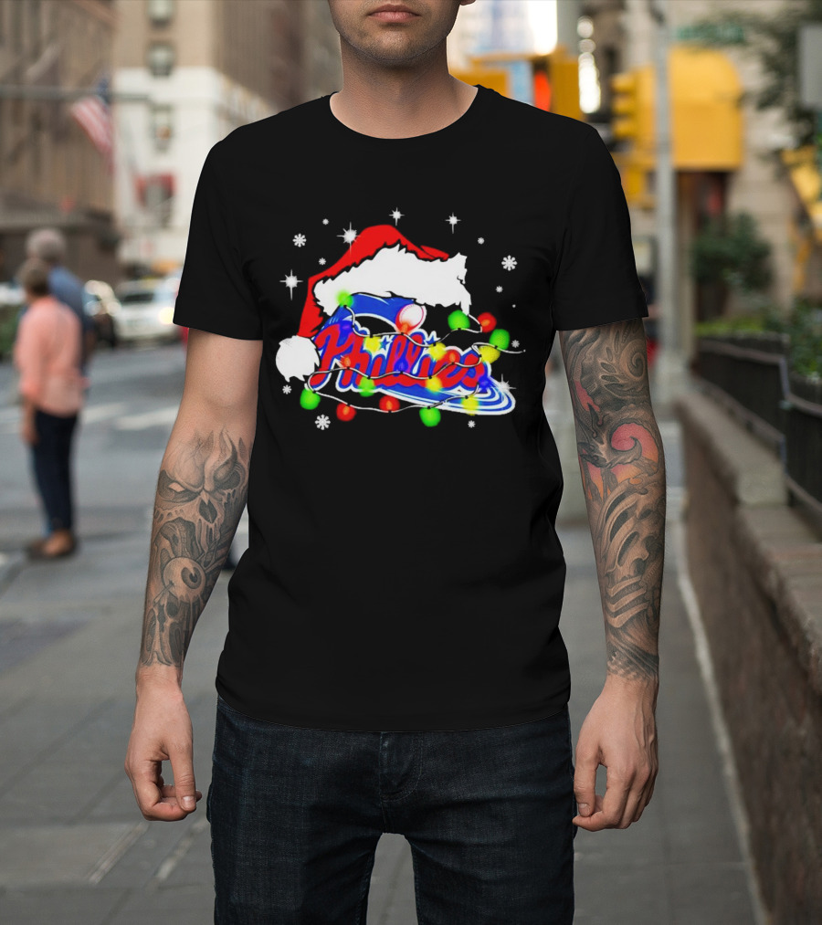 Santa Hat Philadelphia Phillies Christmas Lights T-Shirt