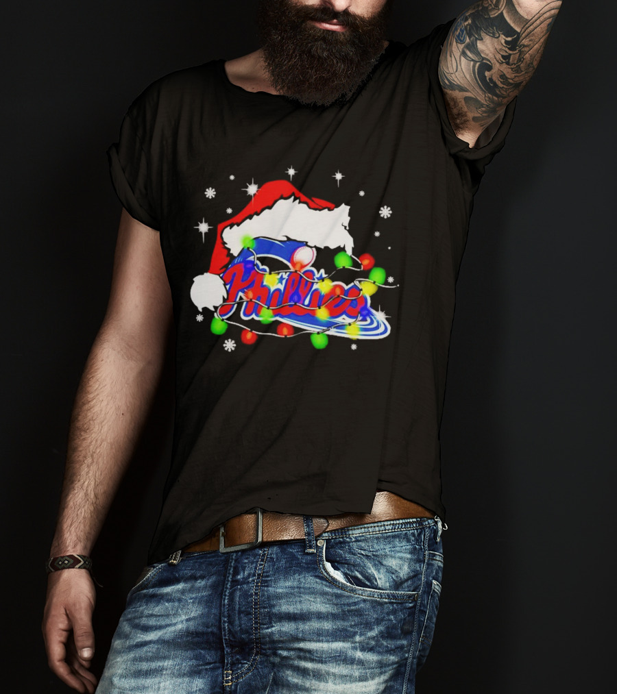 Santa Hat Philadelphia Phillies Christmas Lights T-Shirt
