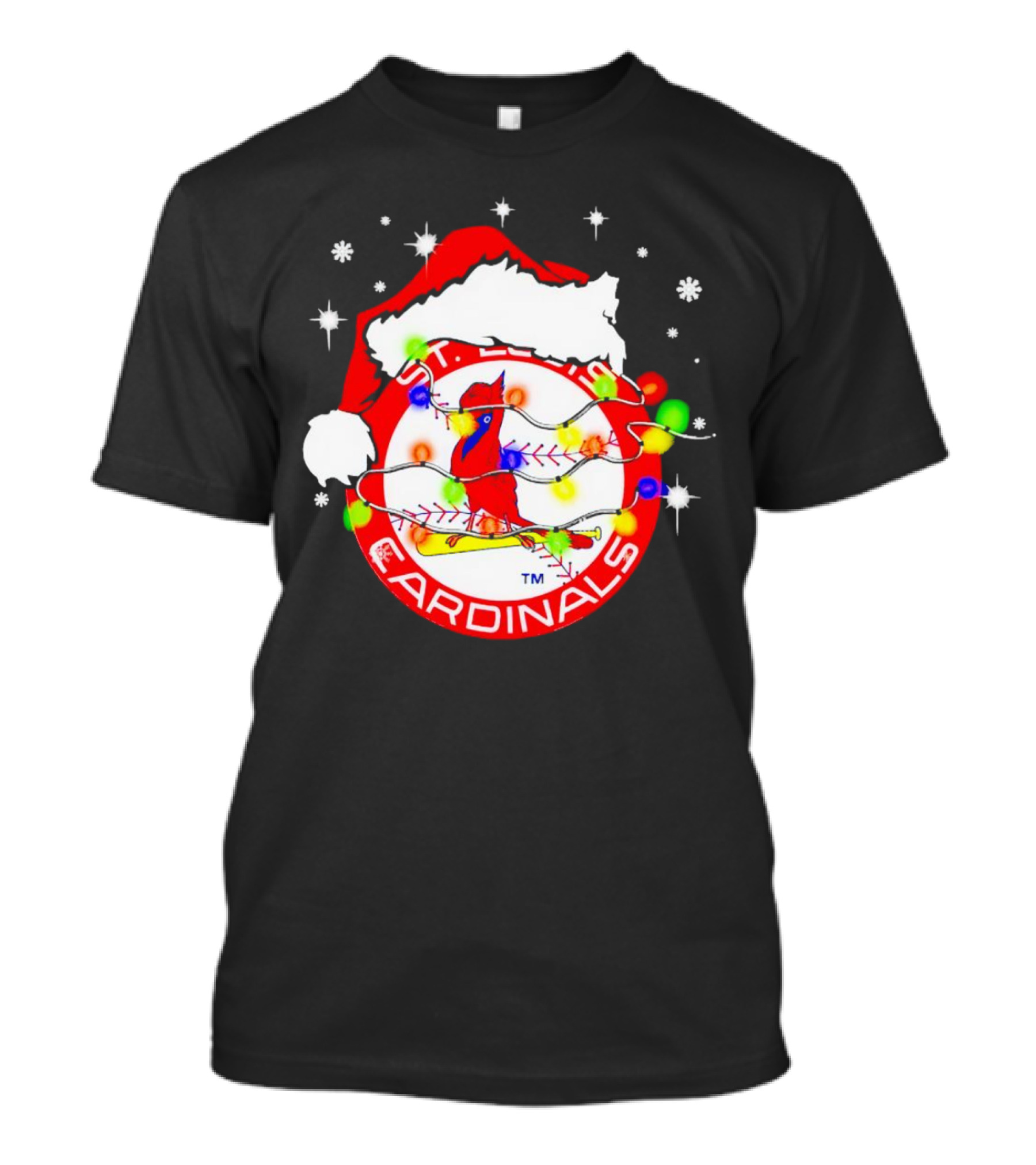 Santa Hat St. Louis Cardinals Christmas Lights Holiday T-Shirt