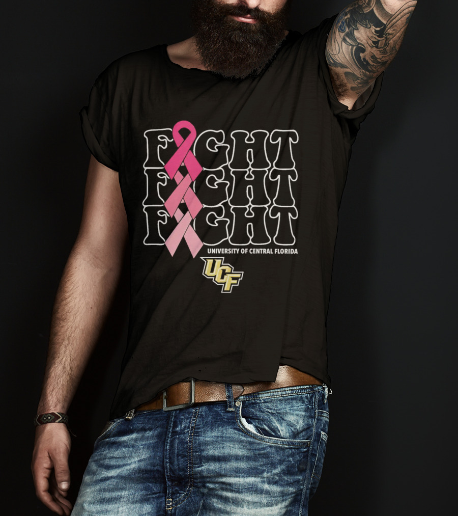 UCF University Of Central Florida Fight Fight Fight Breast Cancer Pink T-Shirt