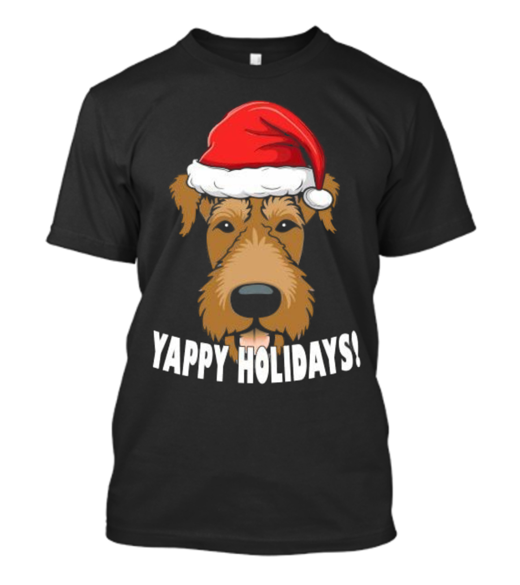 Yappy Holidays Airedale Santa Dog Christmas T-Shirt