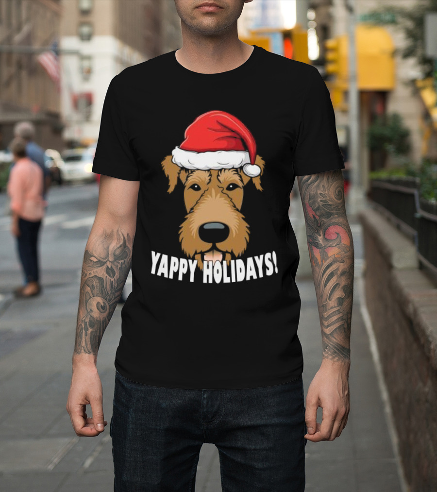 Yappy Holidays Airedale Santa Dog Christmas T-Shirt