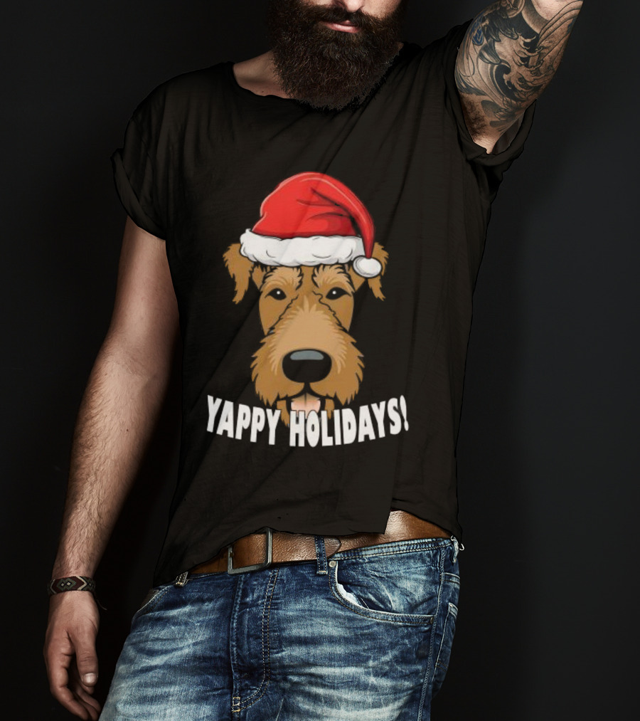 Yappy Holidays Airedale Santa Dog Christmas T-Shirt
