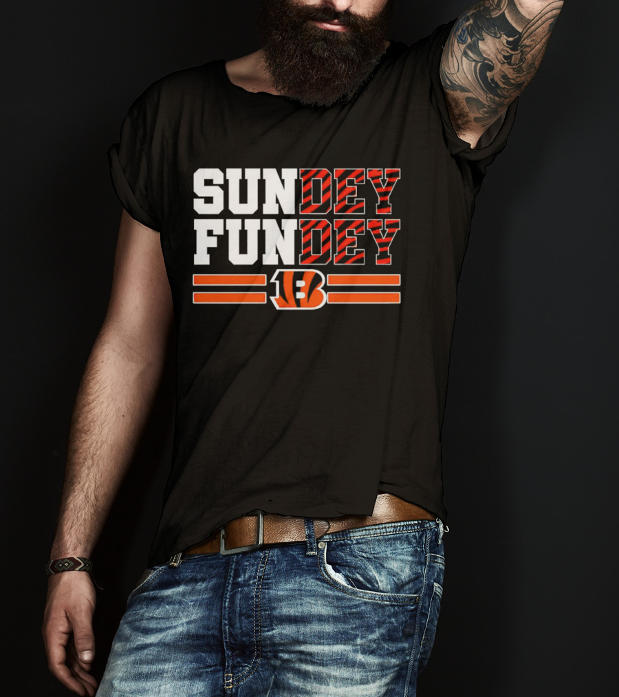 Cincinnati Bengals Sundey Funday B Logo Orange Stripes T-Shirt