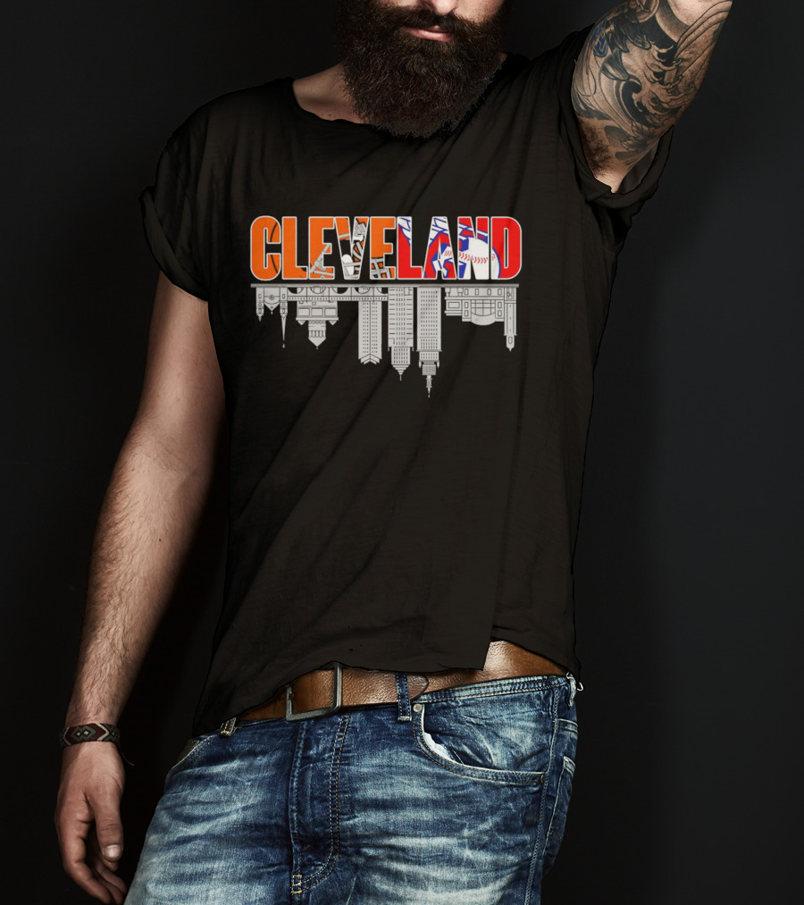 Cleveland City Sports Team Cleveland Browns Cleveland Guardians Skyline T-Shirt