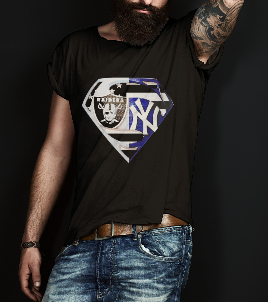 Las Vegas Raiders New York Yankees Superman Shield T-Shirt