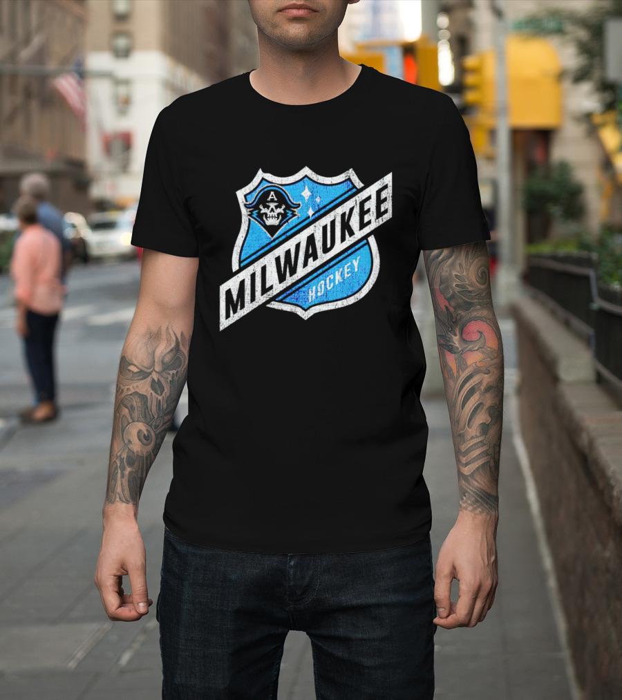Milwaukee Hockey Admirals Badge Skull T-Shirt