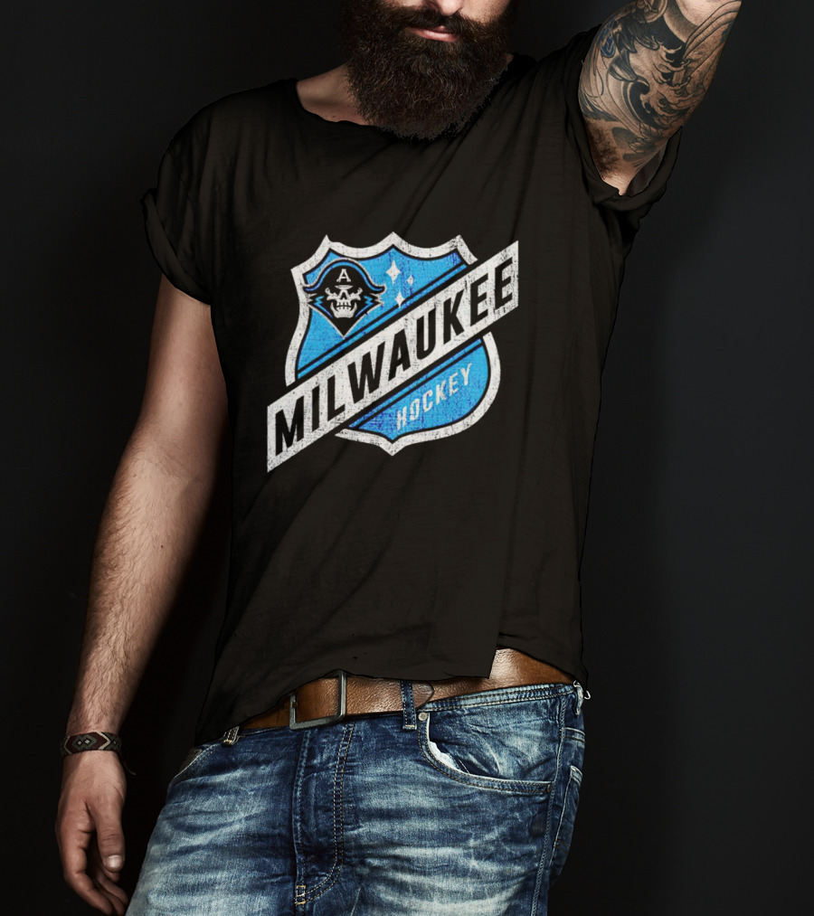 Milwaukee Hockey Admirals Badge Skull T-Shirt