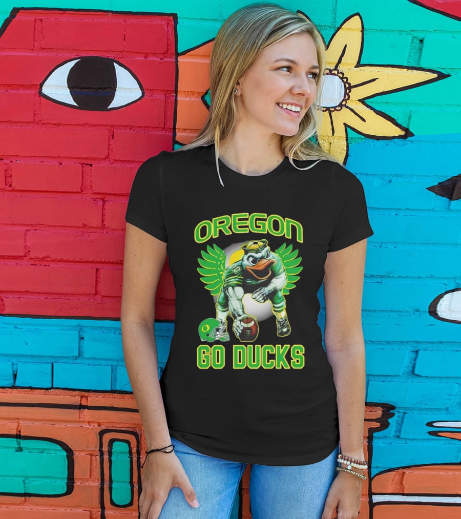 Oregon Ducks Football Go Ducks Mascot With Green Wings And Helmet T-Shirt