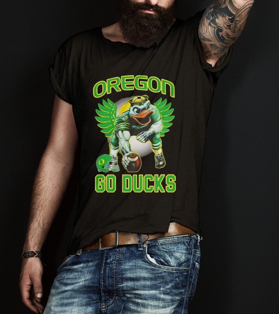 Oregon Ducks Football Go Ducks Mascot With Green Wings And Helmet T-Shirt