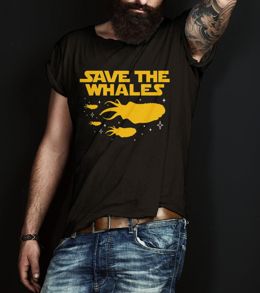Save The Whales I Mean Purrgil Star Wars Parody Yellow Space Creatures T-Shirt