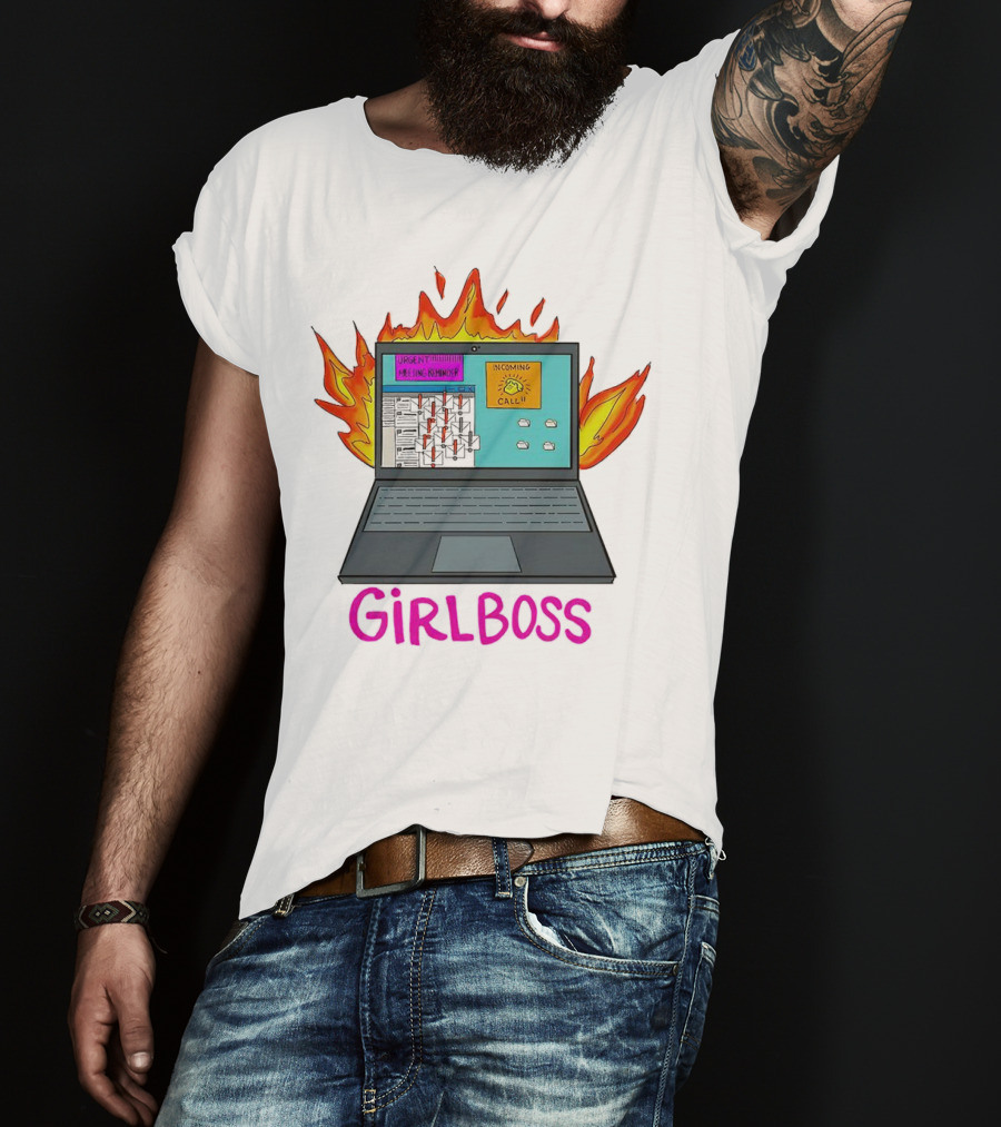 Girlboss Icarus Urgent Reminder Call Laptop On Fire T-Shirt