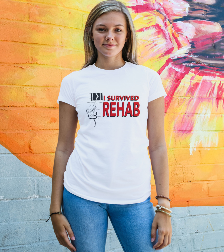I Survived Rehab Red Text With Climbing Wall Background T-Shirt