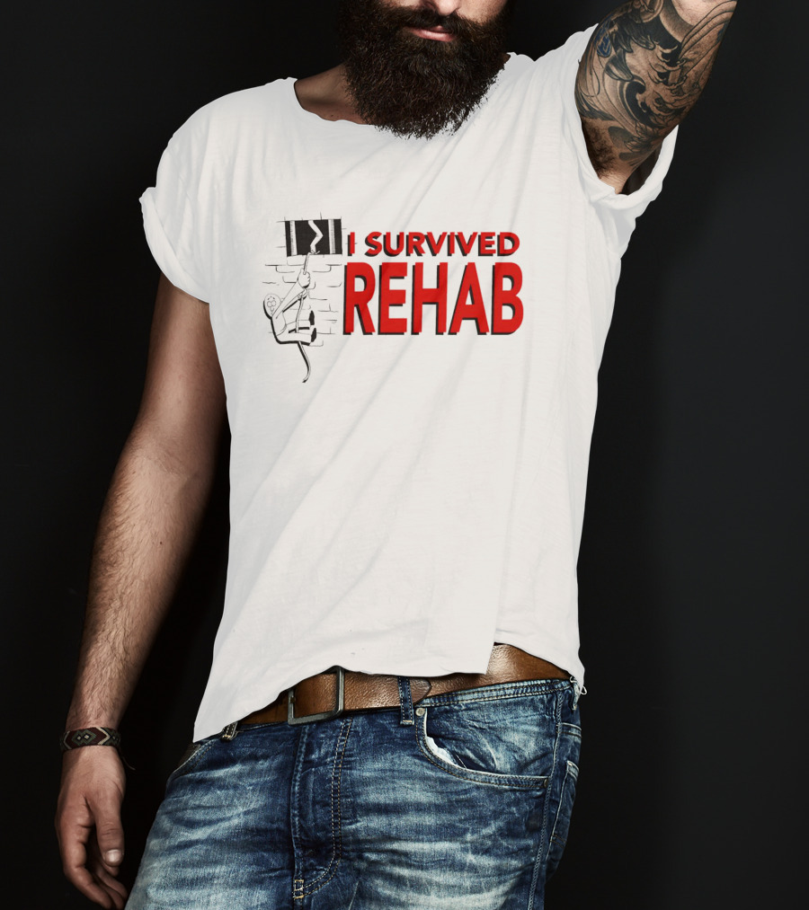I Survived Rehab Red Text With Climbing Wall Background T-Shirt