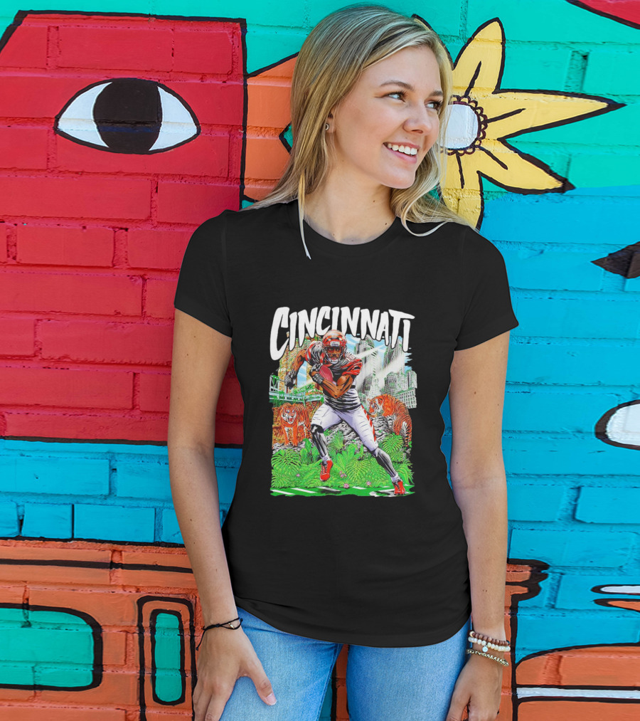 Cincinnati Bengals A.J. Green Cartoon Vintage Tigers Background T-Shirt