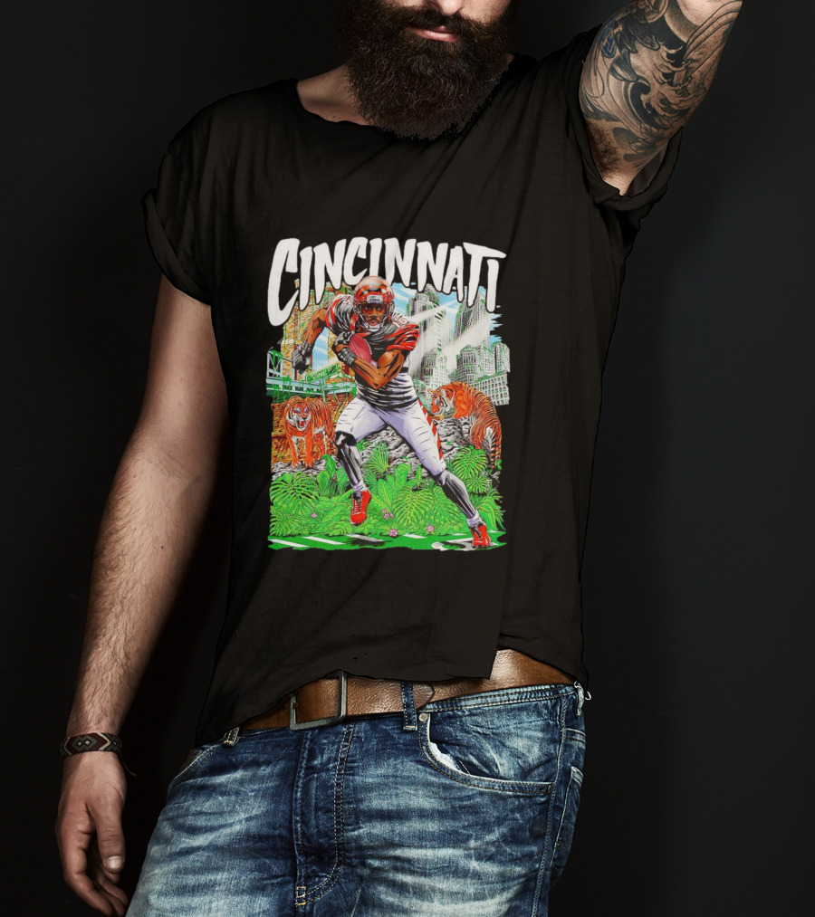 Cincinnati Bengals A.J. Green Cartoon Vintage Tigers Background T-Shirt