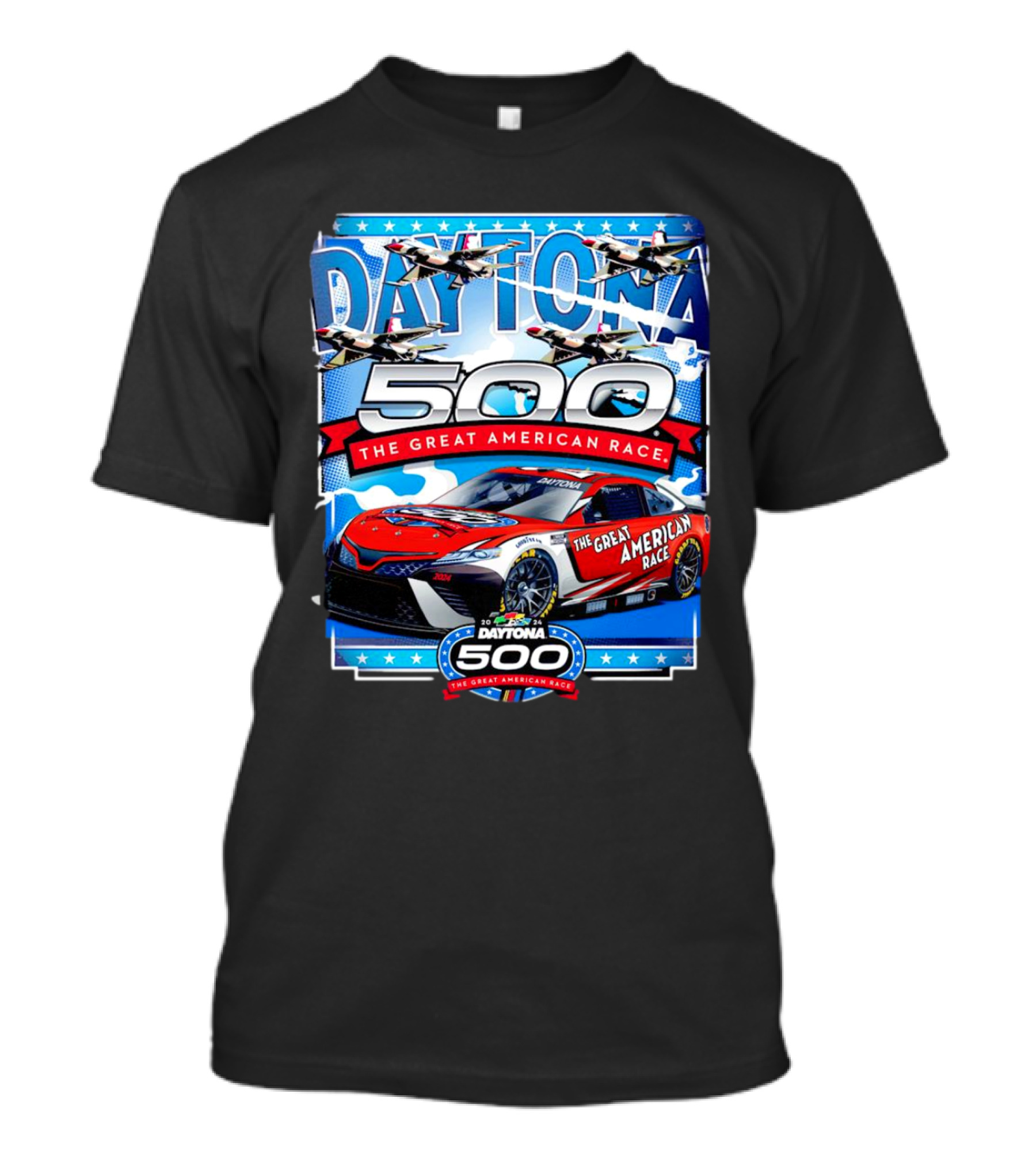 Daytona 500 The Great American Race NASCAR Car With Planes And Stars T-Shirt