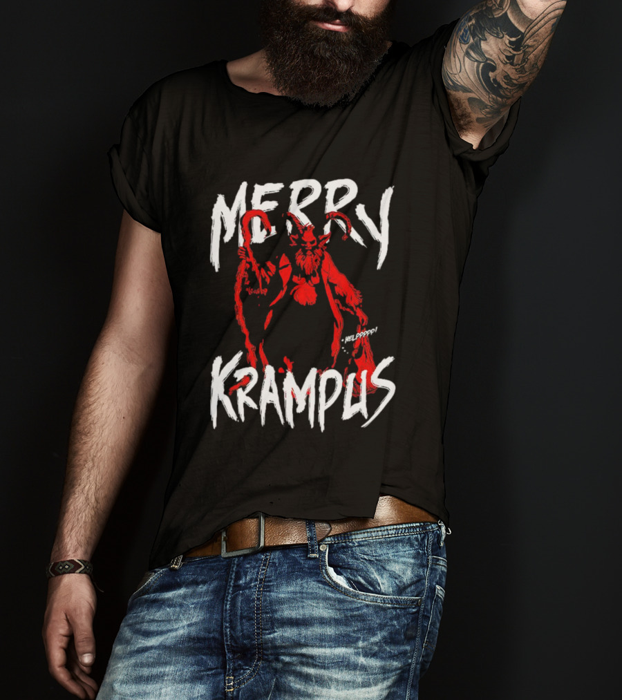 Merry Krampus Helpppp Horror Red Demon T-Shirt