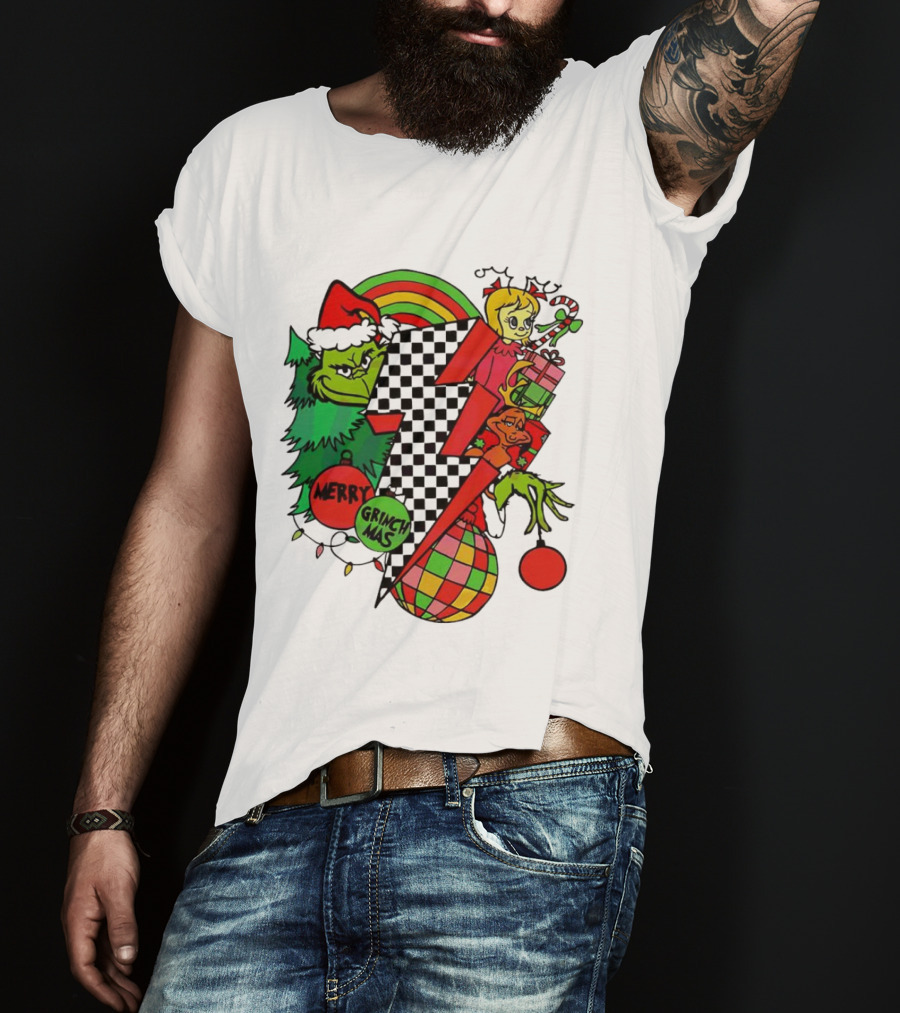 Merry Grinchmas Lightning Bolt Christmas Retro Dr. Seuss T-Shirt