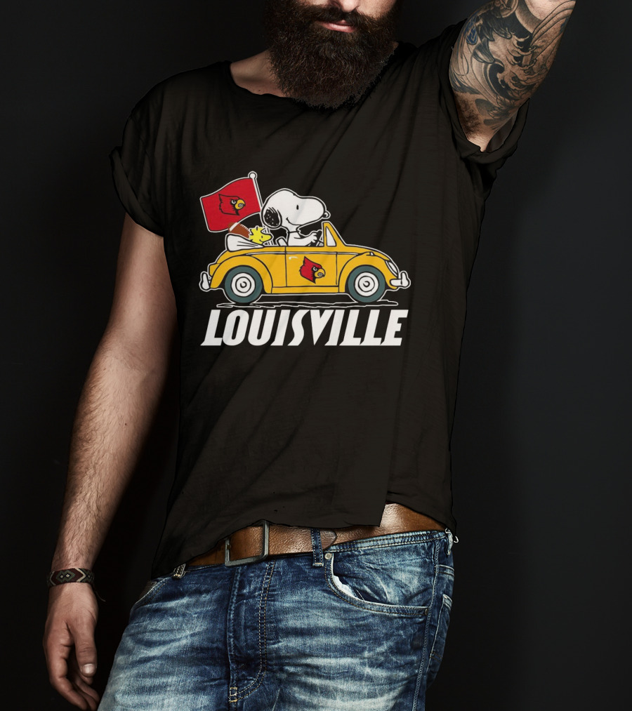 Snoopy And Woodstock Driving Louisville Cardinals Car T-Shirt