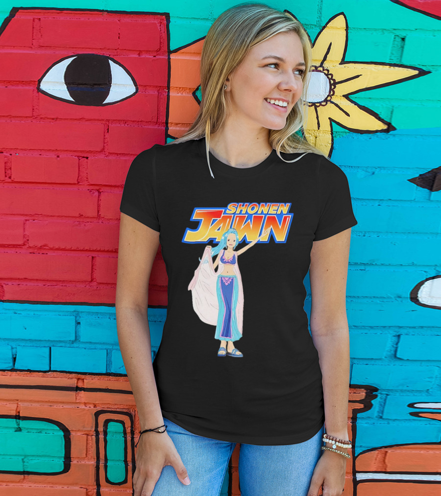 SHONEN JAWN Anime Style Blue-Haired Character With Draped Robe T-Shirt